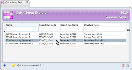 A Quick Setup Explorer allows you to select and open an existing Quick Setup instance