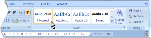 The main styles in a document are displayed in the Styles section of the Home ribbon in Word