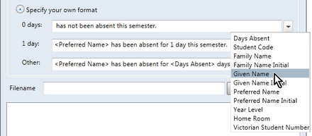 If you choose the option to specify your own format, you can compose your own absence comments
