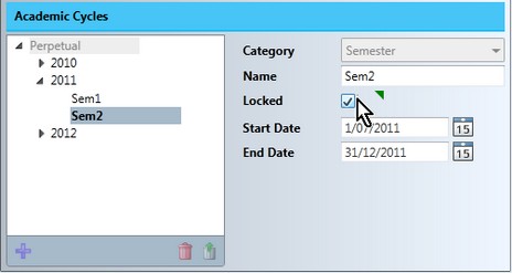 Set AcademicCyclesLockCycle