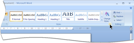 Click the arrow at the end of the Styles section of the Home ribbon in Word to display the Syles panel.
