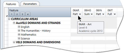 Hover over a subject column header to display the details of the subject